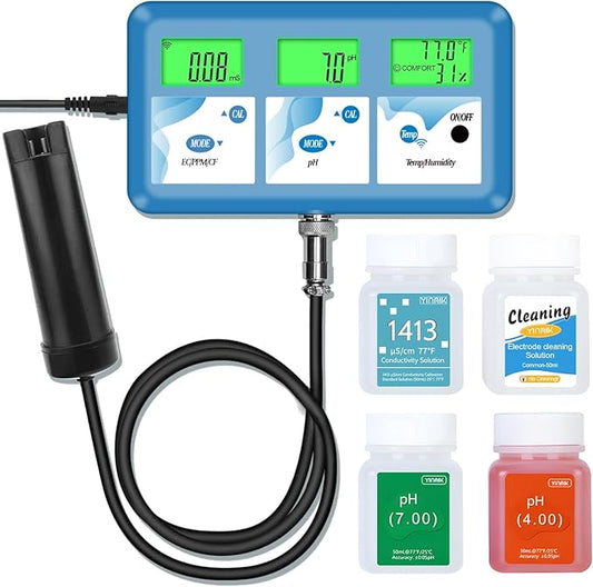 Hydroponic ppm pH Monitor, WiFi 6 in 1 pH EC Meter for Hydroponics Growing System,Continuous Monitoring pH PPM EC CF Humidity Temp of DWC Grow System Water Reservoir Tank Aeroponic Garden Aquarium...
