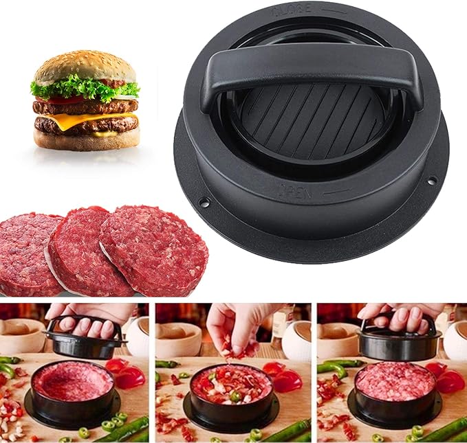 Burger Press, Hamburger Press Patty Maker With 100Pcs Hamburger Patty Paper, 3 in 1 Non Stick Patty Mold for Stuffed Burgers, Sliders, Veggie Beef Burger, Kitchen Barbecue Tool Grilling Accessories