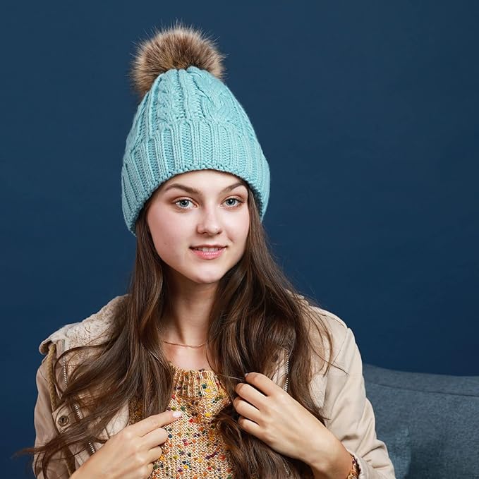 REDESS Women Winter Pompom Beanie Hat with Warm Fleece Lined, Thick Slouchy Snow Knit Skull Ski Cap