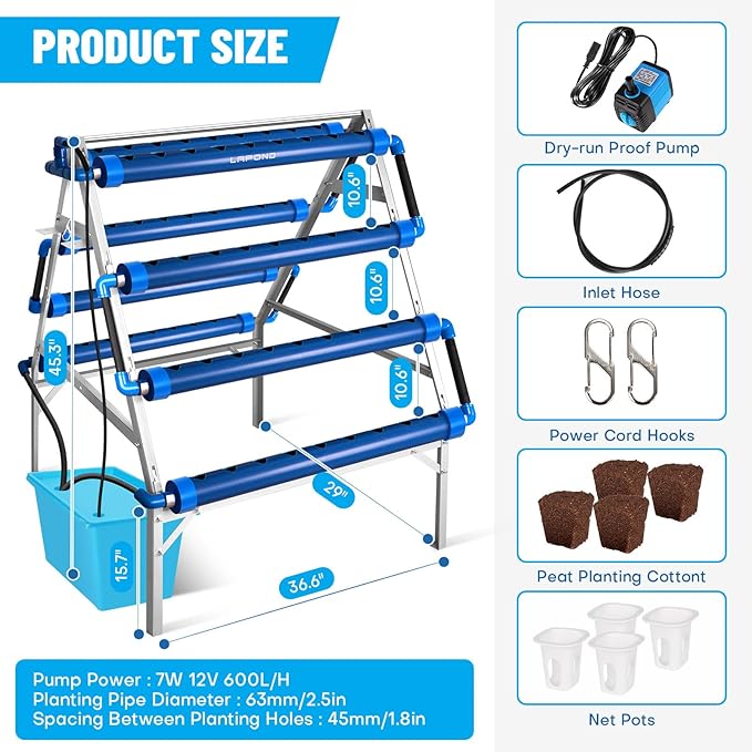 LAPOND A-Type Hydroponics Growing System Kit for Vegetables,Fruits and Herbs,with 72 Plant Sites and Food-Grade PVC-U Pipes,Suitable for Indoor and Outdoor,All New Design
