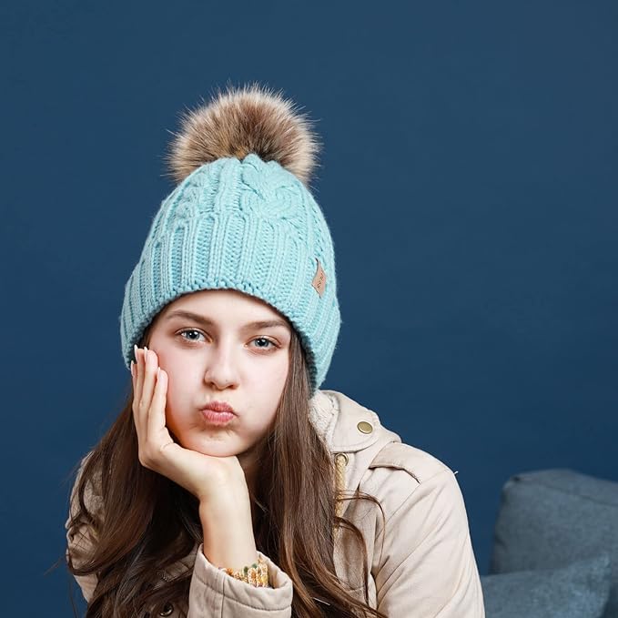 REDESS Women Winter Pompom Beanie Hat with Warm Fleece Lined, Thick Slouchy Snow Knit Skull Ski Cap