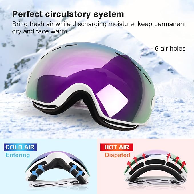 EXP VISION Snowboard Ski Goggles Men Women Youth, Anti Fog OTG Winter Snow Goggles Spherical Detachable Lens