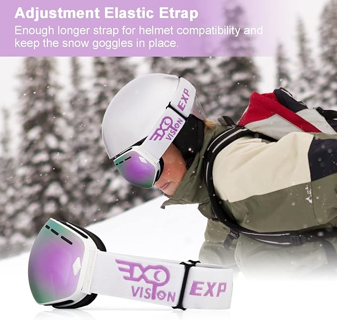 EXP VISION Snowboard Ski Goggles Men Women Youth, Anti Fog OTG Winter Snow Goggles Spherical Detachable Lens