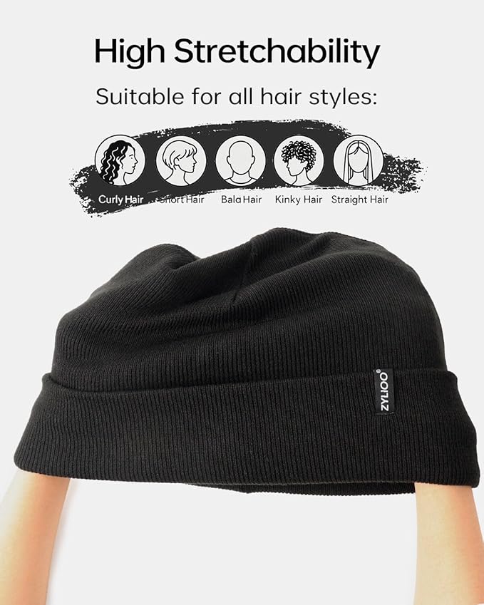 Zylioo Oversize Beanie Hats, XXL Big Size Ribbed Knit Cuffed Winter Hat for Cold Weather, Warm Skull Watch Cap