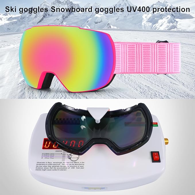 OULAIQI OTG Ski Goggles UV400 Anti-Fog Snowboard Glasses for Men Women Youth- Perfect for Skiing, Snowboarding,Winter Sports