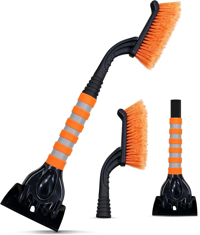RevLux Heavy-Duty Snow Brush and Ice Scraper for Cars & SUVs | U-Shaped Reinforced Handle, Ultra-Soft Non-Scratch Bristles, Durable ABS Ice Scraper | Winter Car Snow Removal Tool | 27-Inch
