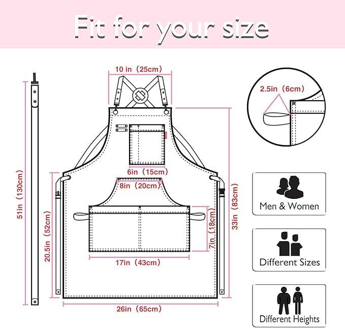 5 Pack Kitchen Apron, Work Apron, Canvas, Multiple Pockets, Gardening, Painting, BBQ, Artist, Carpenter, Sizes M to XXL, Pink