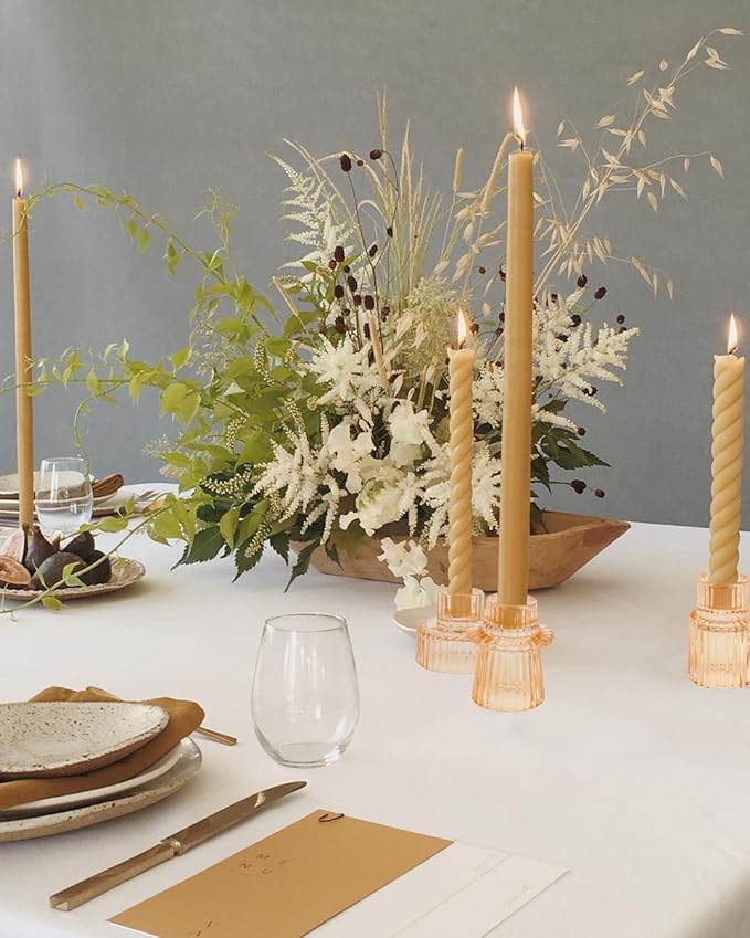 Vixdonos Glass Candlestick Holders Tealight Candle Holders for Table Centerpieces, Wedding Decor and Dinner Party (3 Pcs, Yellow)