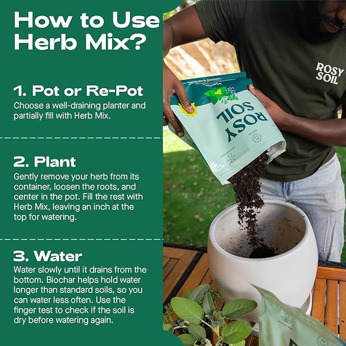 Rosy Soil Herb Mix - Organic Potting Mix for Herbs - Enriched with Biochar, Worm Castings for Root Development, Nutrient Uptake, and Strong Flavor - Fast Draining, Peat Free, Less Prone to Gnats - 4qt