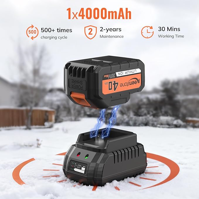 Keenstone 12" Cordless Electric Snow Shovel, Handles 8" Deep Snow, 21V 4.0Ah Battery & Charger, Brushless Motor, Clears 300 lbs/Min, 16 ft Throw, 8 lb Lightweight Snow Blower for Seniors & Homeowners