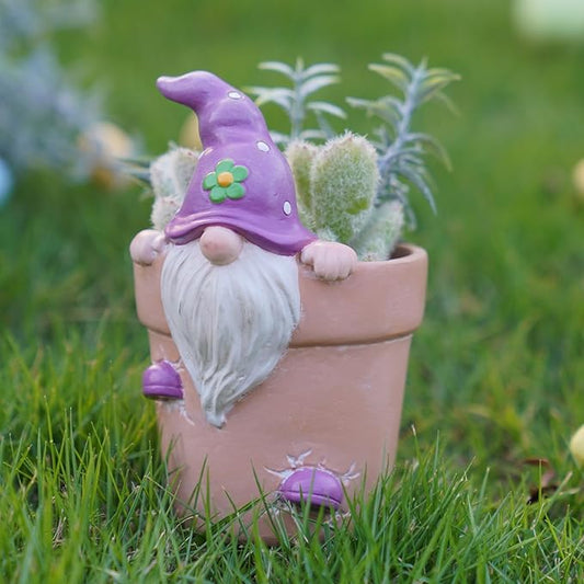 Easter - Spring Flower Pot - Gnome Pot - Easter Decoration - Cactus Succulents Unique Spring Decorative Purple Planter with Drainage Hole for Home Farmhouse Decor 3.25 x 3.5 x 5 in Newman House Studio