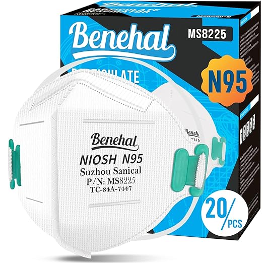 NIOSH Approved N95 Mask Particulate Respirators, Pack of 20 N95 Face Masks, Individually Wrapped, Universal Fit