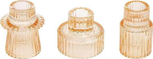 Vixdonos Glass Candlestick Holders Tealight Candle Holders for Table Centerpieces, Wedding Decor and Dinner Party (3 Pcs, Yellow)