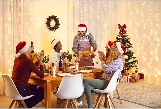 echosari 300 LED Curtain Lights Battery Operated, 9.8ft×9.8ft Hanging Light with Remote Timer Fairy Curtain Lights for Bedroom Patio Wedding Backdrop Party Decór (Warm White)