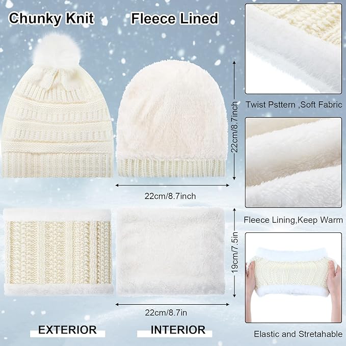 5 Pieces Women Winter Warm Set Knit Beanie Hat Scarf Touchscreen Gloves Earmuffs Stockings 5 in 1 Ski Outing Set for Gift
