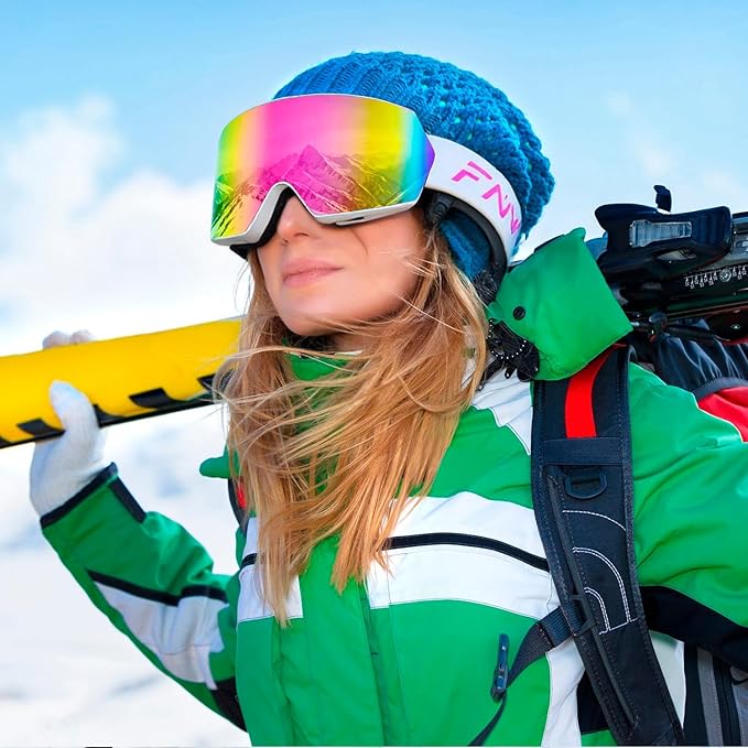 Ski Goggles for Men Women,Frameless UV Protection OTG Anti-fog Snowboard Snow Skating Goggles