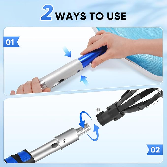 GADFISH Pool Pole Telescopic, 16FT Reach Aluminium Telescoping Pole with 4 Baffle Locks, Universal Extension Pole for Skimmer Nets, Rakes, Brushes and Vacuum Heads -Swimming Pool Cleaning Tools