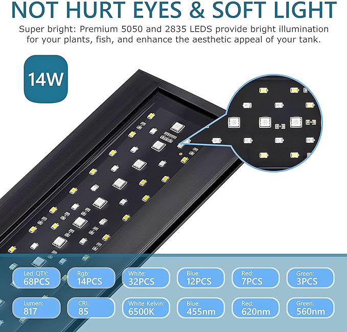 hygger Clip On 24/7 Lighting Aquarium LED Light,Sunrise-Daylight-Moonlight and DIY Mode, Adjustable Timer/Brightness Fish Tank Light with 7 Colors for Planted Tank