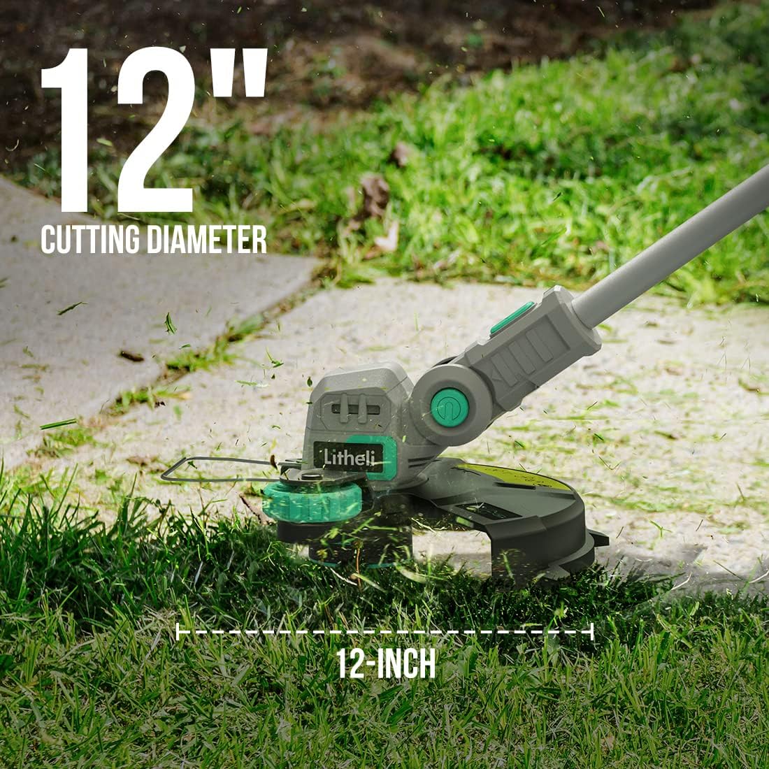 Litheli 20V Cordless String Trimmer and Edger, 12" Electric Weed Wacker with Auto Line Feed, Includes 2.0Ah Battery and Charger.