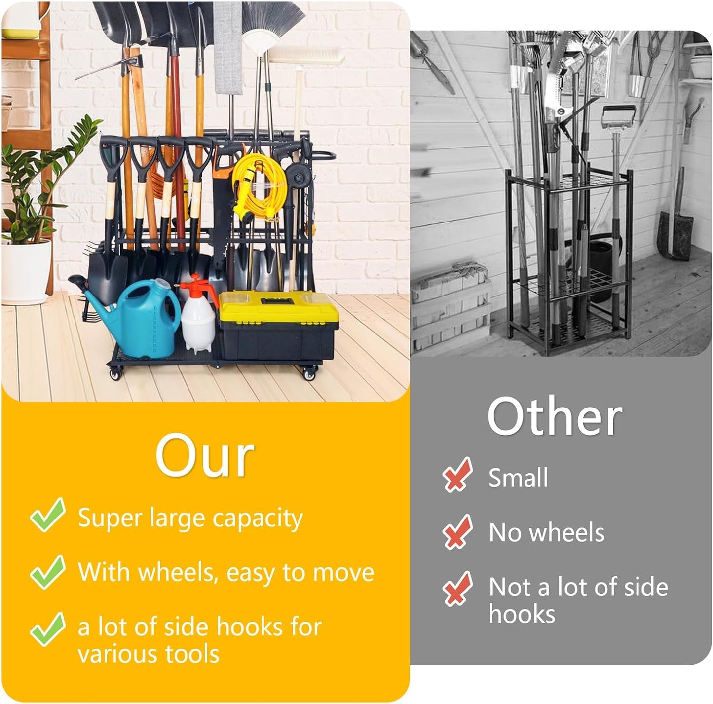 Garden Tool Organizer - Heavy Duty Garage Storage and Organization with Wheels - Large Garden Tool Storage Holder for Lawn Yard Patio Shed,Garage Shovel Rack