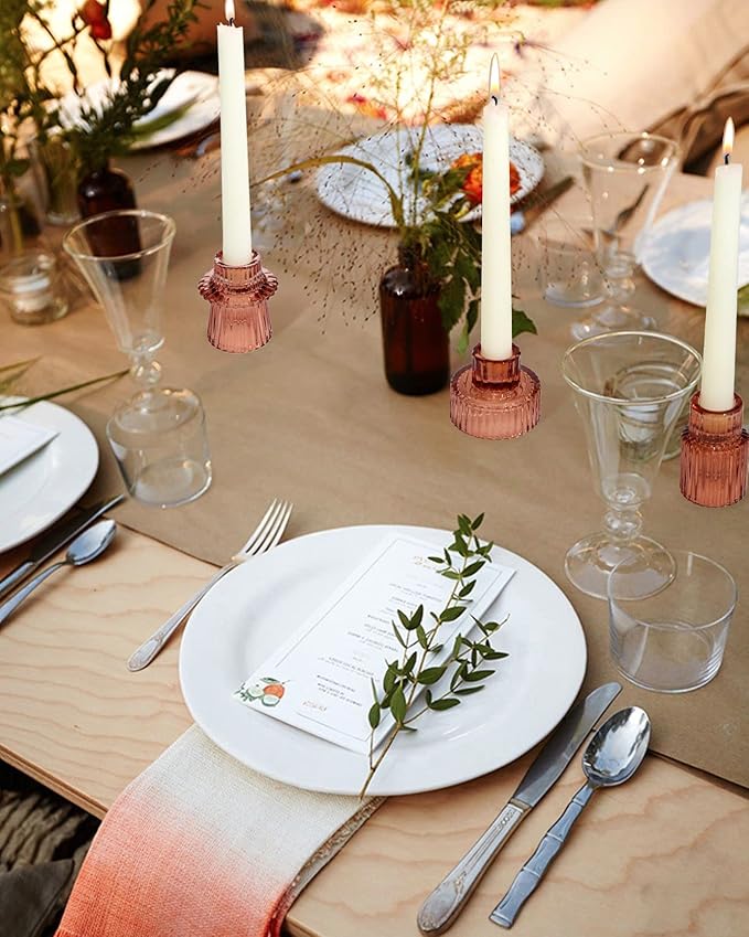 Vixdonos Glass Candlestick Holders Tealight Candle Holders for Table Centerpieces, Wedding Decor and Dinner Party (6 Pcs, Reddish Brown)