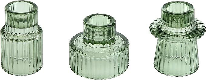 Vixdonos Taper Glass Candlestick Holders Tealight Candle Holders for Table Centerpieces, Wedding Decor and Dinner Party (3 Pcs, Green)
