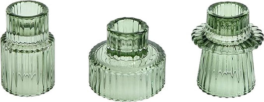 Vixdonos Taper Glass Candlestick Holders Tealight Candle Holders for Table Centerpieces, Wedding Decor and Dinner Party (3 Pcs, Green)