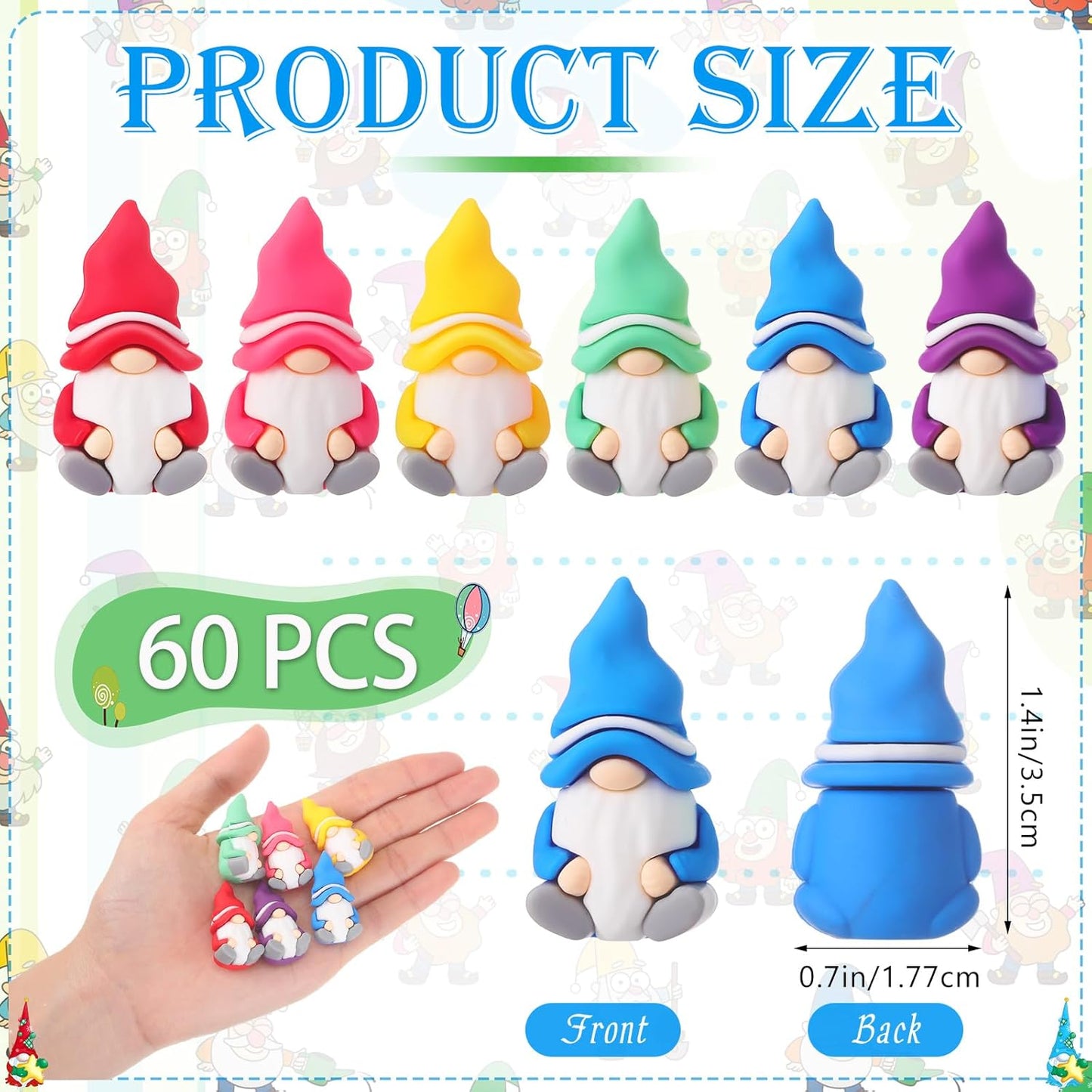 60 Pcs Mini Gnomes Figurines Tiny Fairy Resin Gnomes Statue Garden Bulk for Goody Bag Stuffers Filler Party Favors Gifts Decor Dwarf Statues Garden Dollhouse Micro Landscape Accessories