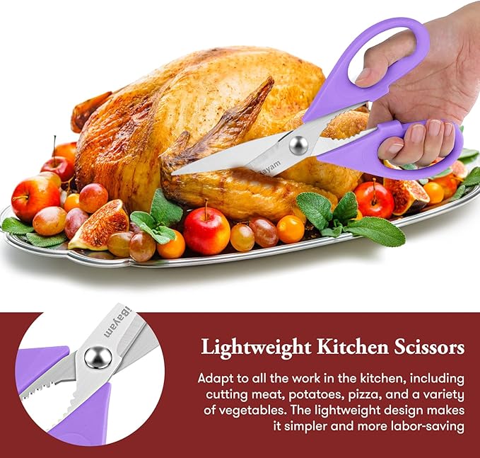 Purple Kitchen Accessories, Pastel Purple Kitchen Utensils, iBayam Heavy Duty Meat Scissors Poultry Shears, Dishwasher Safe Food Cooking Scissors All Purpose Stainless Steel, 2-Pack