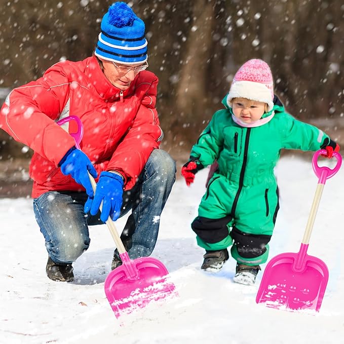 1PCS Kids Snow Shovel, 22"-32" H Detachable Wooden Childs Snow Shovel with Plastic D-Grip Handle and Scoop Winter Children Shovel Pink Toddler Shovels Outdoor Play Snow Gift for Boy Girl Snow Removal