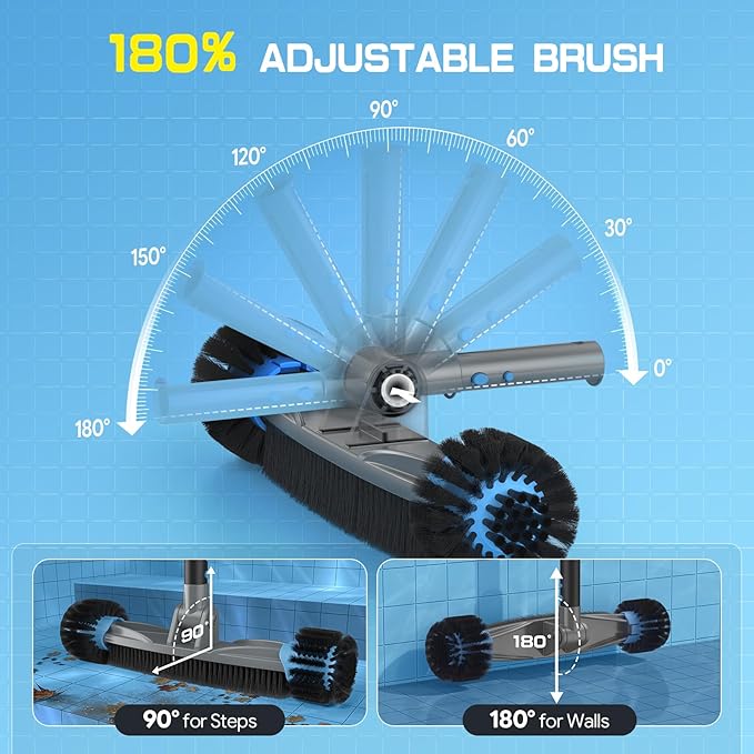 UIRWAY 3-in-1 Deluxe Swimming Pool Cleaning Kit - Includes Pool Brush with Detachable Side Round Ends, Deep Leaf Skimmer Net & Flat Fine Mesh Net for Inground & Above Ground Pools Cleaning(No Pole)