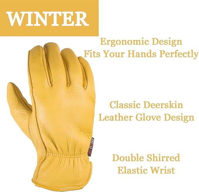 SKYDEER Full Deerskin Leather Winter Drive Work Gloves, Extra Soft 100G 3M Thinsulate, Thermal Insulated Gloves (SD2211T)