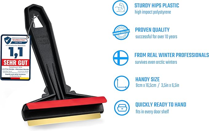 Car Ice Scraper Brass Blade - Fast, Effortless, efficient & Easy - Brass Ice Scrapers for Car Windshield Ice Scraper - Brass Ice Scraper for Car - Original Murska from Europe - Winter A054 Black Red