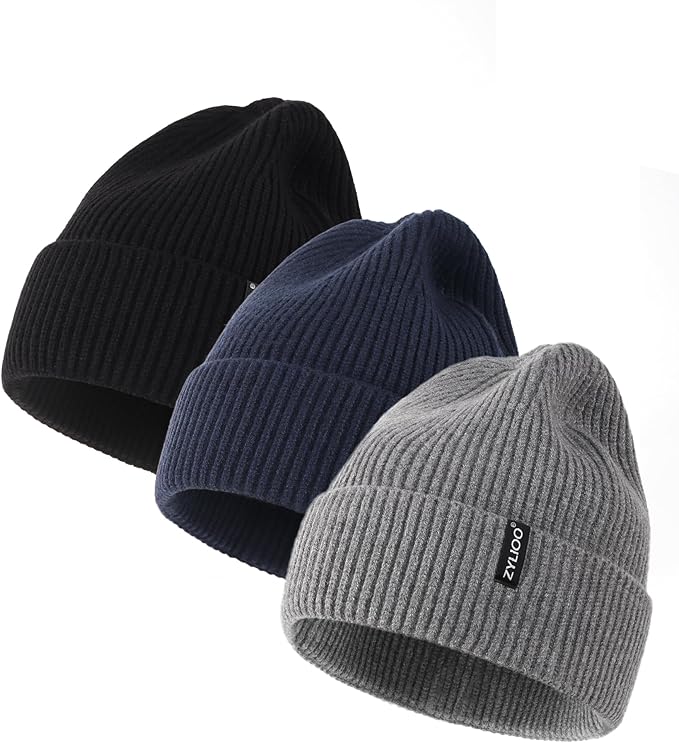 Zylioo Oversize Beanie Hats, XXL Big Size Ribbed Knit Cuffed Winter Hat for Cold Weather, Warm Skull Watch Cap