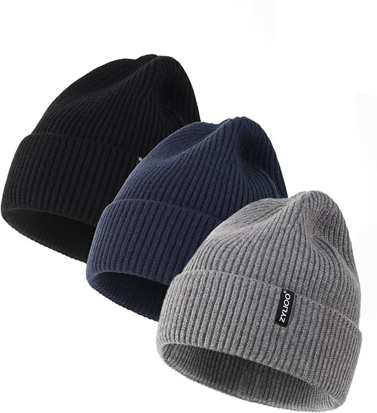 Zylioo Oversize Beanie Hats, XXL Big Size Ribbed Knit Cuffed Winter Hat for Cold Weather, Warm Skull Watch Cap
