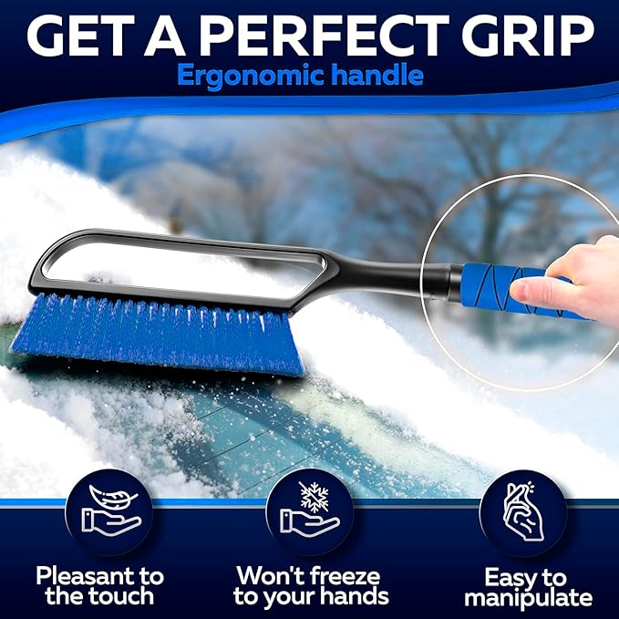 34.5" Snow Brush & Ice Scrapers for Car Windshield with Foam Grip for Cars Extendable, SUV, Trucks - Detachable Сar Scraper - No Scratch - Heavy Duty Handle, Snow Broom, Remover, Easy Scraper, Blue