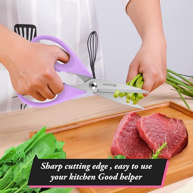 Purple Kitchen Accessories, Pastel Purple Kitchen Utensils, iBayam Heavy Duty Meat Scissors Poultry Shears, Dishwasher Safe Food Cooking Scissors All Purpose Stainless Steel, 2-Pack