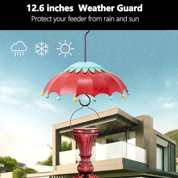 Baffle for Bird Feeder Cover with 3 Hooks, Suitable for Hummingbird Feeders, Built-in Moat, Protective Rain Cover, 14 inches, Purple