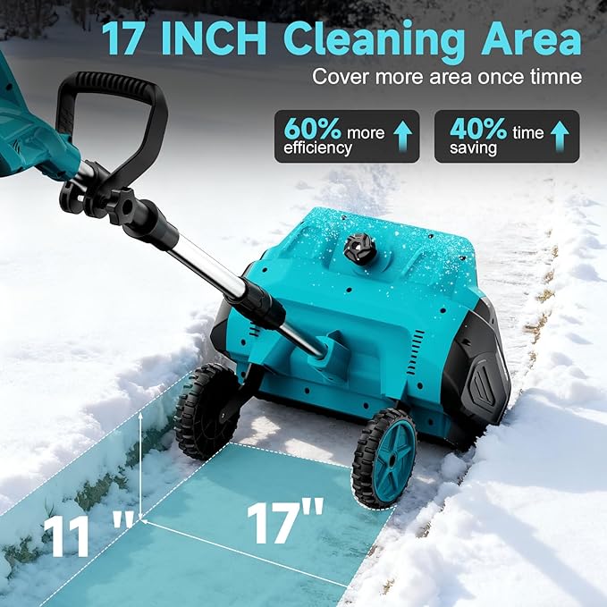 Brushless Electric Snow Shovel with Wheels, 9000mAh Cordless Snow Blower Battery Powered, 20-30Ft Snow Thrower Distance&Adjustable Plate, Snow Removal for Driveway Deck Sidewalks