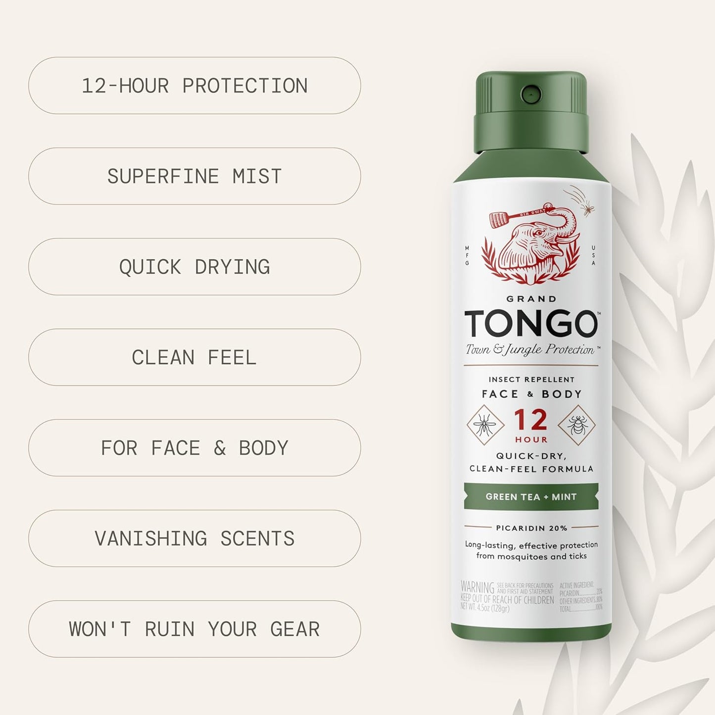 DEET-Free Green Tea + Mint Insect Repellent with Picaridin- The 12 Hour Protection, DEET Alternative