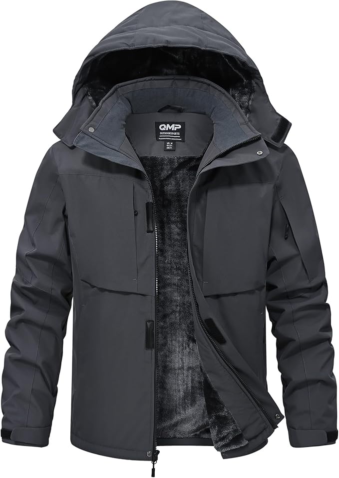QMP Winter Jackets For Men with Hoode Ski Snow Snowboarding Waterproof Fleece Liner Coats Windproof Raincoat 6 Pockets