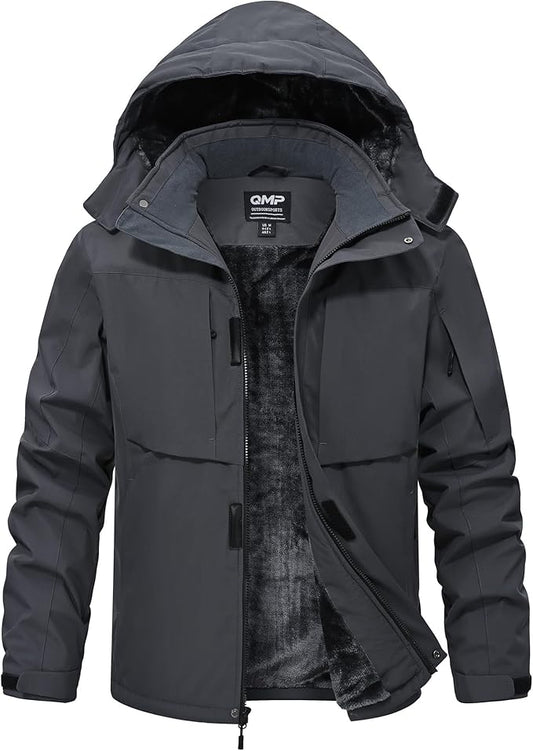 QMP Winter Jackets For Men with Hoode Ski Snow Snowboarding Waterproof Fleece Liner Coats Windproof Raincoat 6 Pockets