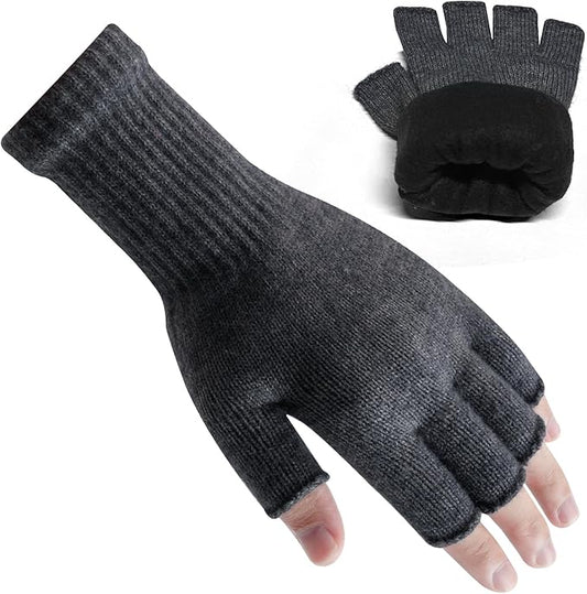 Rahhint Alpaca Wool Fingerless Gloves for Men Women Double-Layer Winter Gloves Warm Windproof Knitted for Typing Driving
