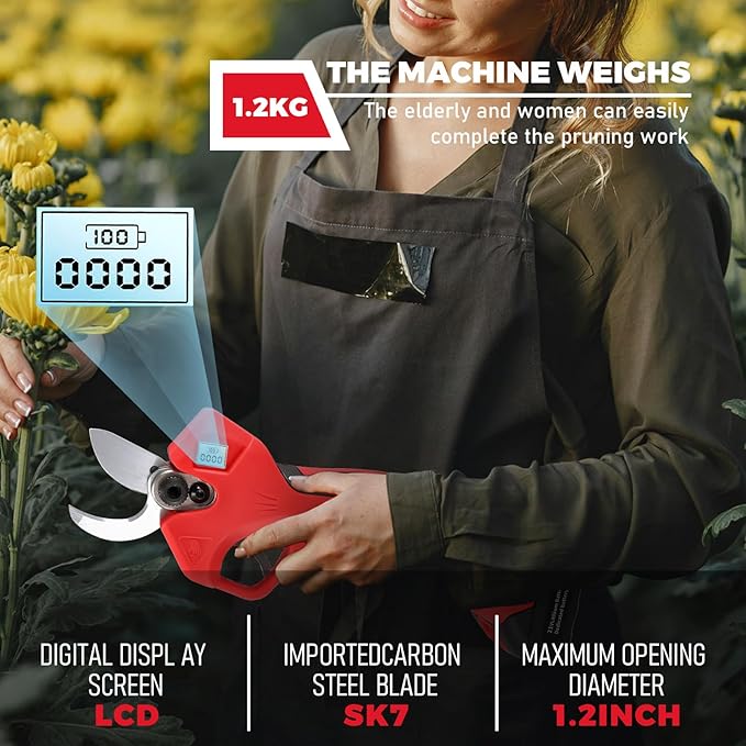 2-in-1 Pole Pruning Shears,1.6" Cutting Diameter, Cordless Electric Pruning Shears with Extension Pole,2×2.0Ah Battery Powered Pruner for Tree Trimming (2 Set Blades&Battery Charger Included)