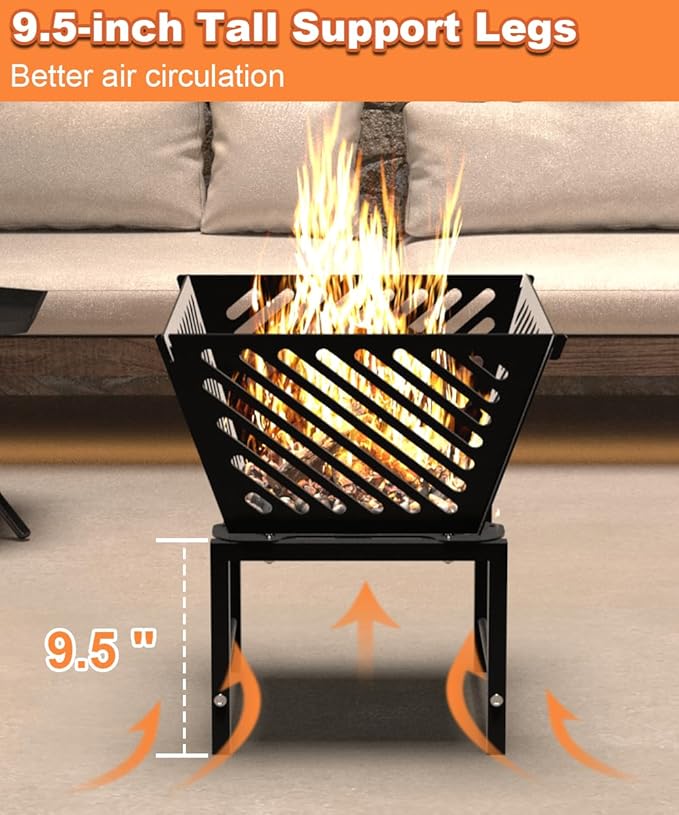 Outdoor Fire Pit — 17 Inch Portable with Storage Bag for Camping, Patio Heating, Picnic and BBQ, Trapezoid Diagonal Hollow, Black