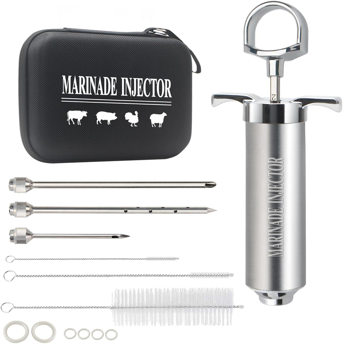 Meat Injector,Turkey Seasoning Injection Kit with 3 Professional Marinade Injector Needles for Grill Smoker BBQ Brisket; Include User Manual, E-Book - Storage Case