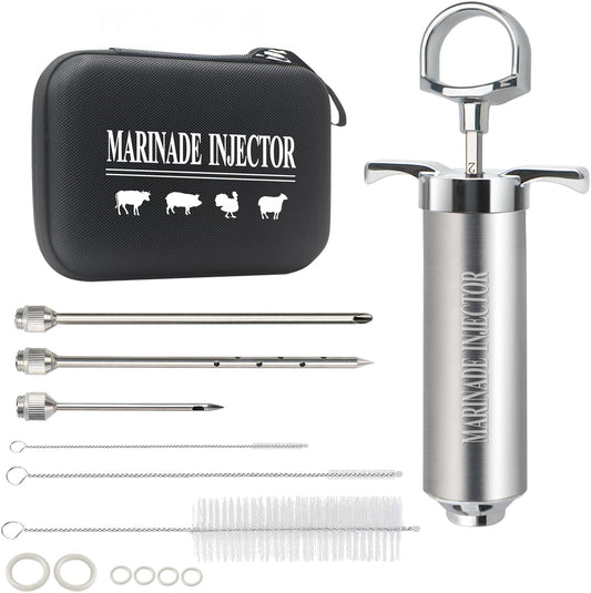 Meat Injector,Turkey Seasoning Injection Kit with 3 Professional Marinade Injector Needles for Grill Smoker BBQ Brisket; Include User Manual, E-Book - Storage Case