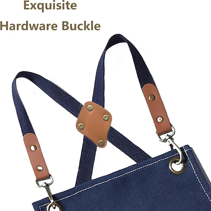 AFUN Chef Aprons for Men Women with Oversized Pockets, 16-Ounce Cotton Canvas Cross Back Heavy Duty Work Apron (Dark Blue)