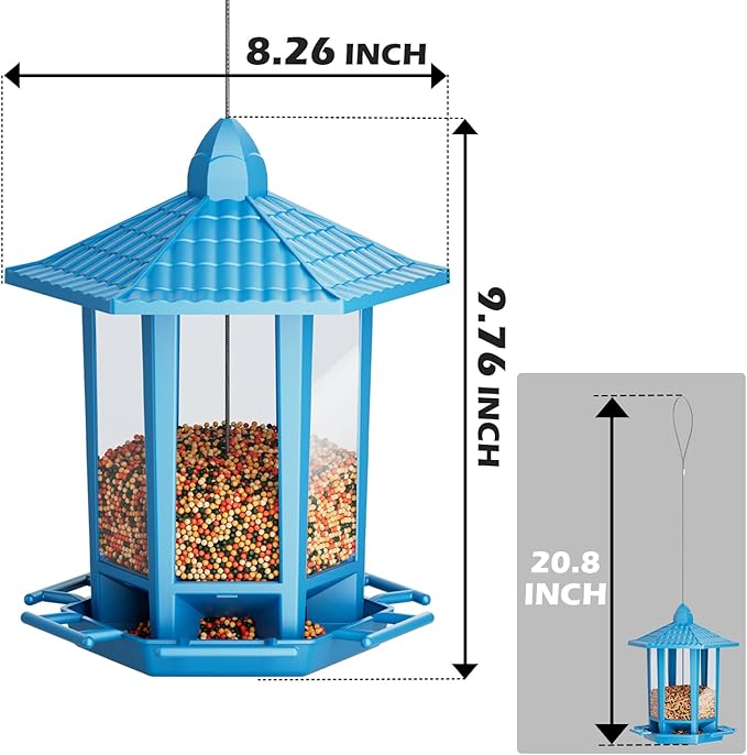 Birdream Bird Feeders for Outdoor Hanging, Fun Installation Pagoda Design Wild Birdfeeder, Attracting Wild Birds Sparrows Finch Cardinal Goldfinch Chickadee - Blue