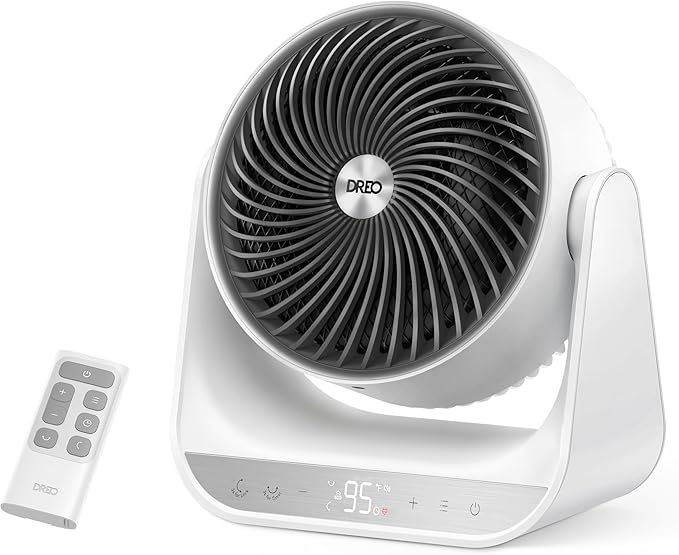 DREO 60° Vertical & 90° Horizontal 3D Oscillating Heating, 12 ft/s Long-Range Circulator, 3 Heat & 3 Fan Settings, Space Heaters for Indoor Use, Bedroom, Office, White